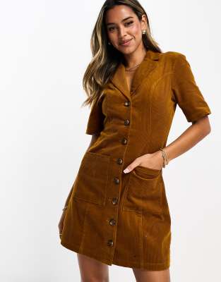 ASOS DESIGN - Durchgeknöpftes Minikleid in Tabakbraun aus Cord-Brown