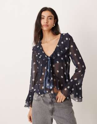 ASOS DESIGN - Durchscheinende Bluse mit Rüschen-Bunt