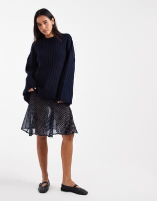 ASOS DESIGN - Durchscheinender, knielanger Rock mit Polka Dots und Schwalbenschwanzsaum-Bunt