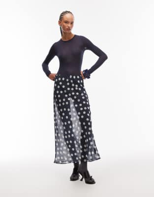 ASOS DESIGN - Durchscheinender Maxirock mit Polka Dots-Bunt