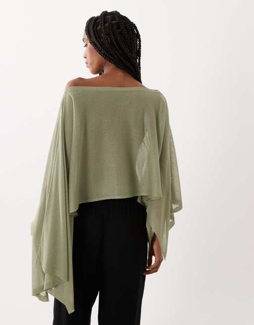 ASOS DESIGN – Durchscheinender Poncho aus Feinstrick in Khaki, 4 von 4