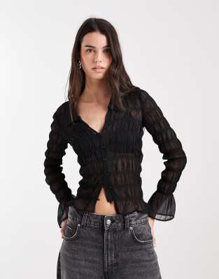 ASOS DESIGN - Durchscheinendes Hemd in Schwarz mit Nahtdetails