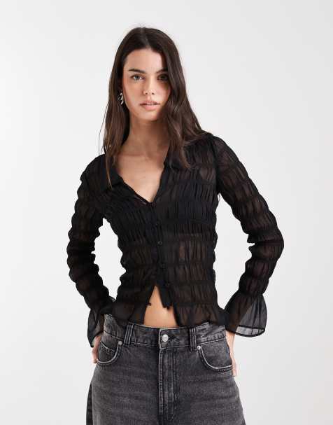 ASOS DESIGN – Durchscheinendes Hemd in Schwarz mit Nahtdetails - view 1