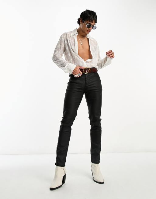 ASOS DESIGN – Durchscheinendes Longline-Hemd in Weiß mit Stickereien und Kragen im Stil der 70er, 3 von 4