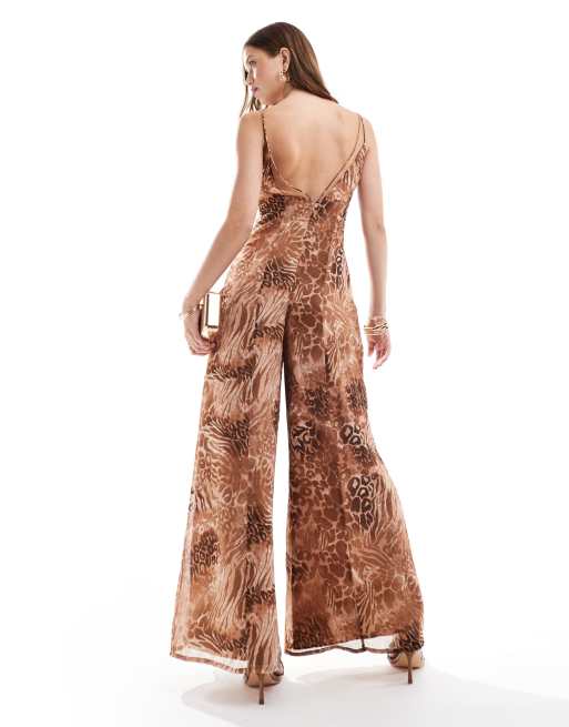 ASOS DESIGN – Durchsichtiger Jumpsuit mit Stoffbahnen aus Chiffon mit Leopardenmuster und V-Ausschnitt, 3 von 4