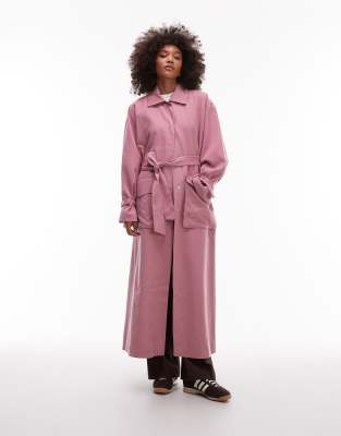 ASOS DESIGN - Duster-Mantel in Altrosa mit Utility-Tasche und Bindegürtel