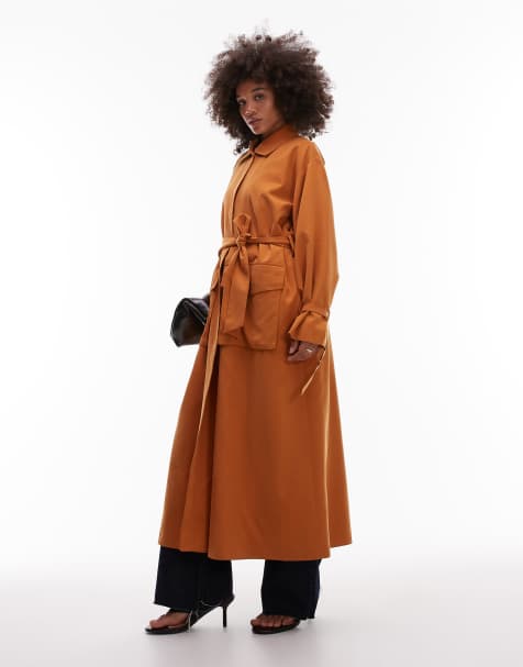 ASOS DESIGN – Duster-Mantel in Ocker mit Utility-Tasche und Bindegürtel - view 1