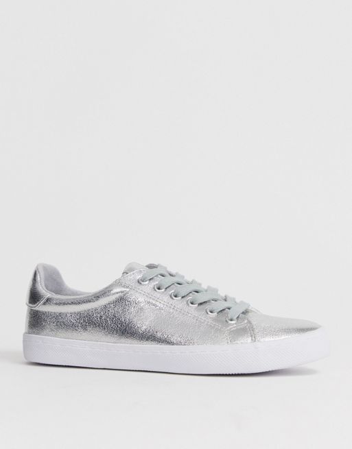 ASOS DESIGN trainers in metallic silver with chunky sole