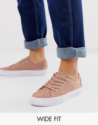 ASOS DESIGN  Wide Fit  Dusty  Sneakers med snörning i varm beige nyans Beige