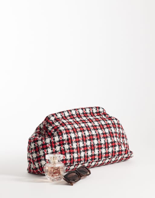 ASOS DESIGN – Duża kopertówka w czerwoną kratę z tkaniny boucle, 2 z 4
