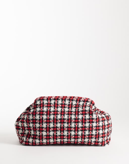ASOS DESIGN – Duża kopertówka w czerwoną kratę z tkaniny boucle, 4 z 4