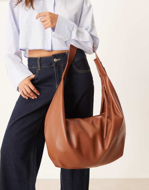 ASOS DESIGN – Duża marszczona torba typu tote w jasnobrązowym kolorze