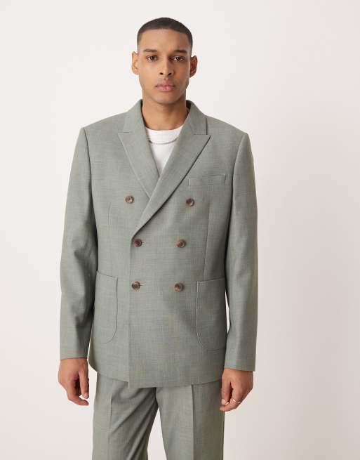 ASOS DESIGN – Dwurzędowa fakturowana marynarka o regularnym kroju w szałwiowym kolorze