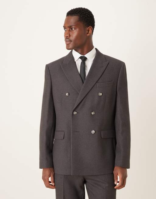 ASOS DESIGN – Szczotkowany dwurzędowy garnitur z diagonalu w kolorze grafitowym, 2 z 3