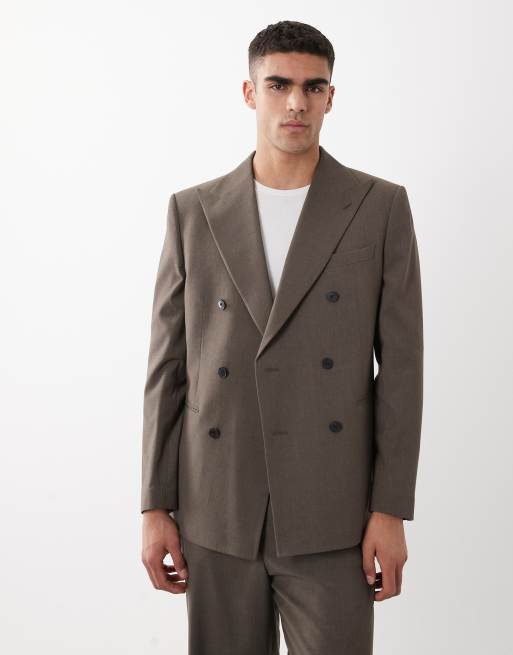 ASOS DESIGN – Dwurzędowy garnitur o regularnym kroju w kolorze khaki, 2 z 3