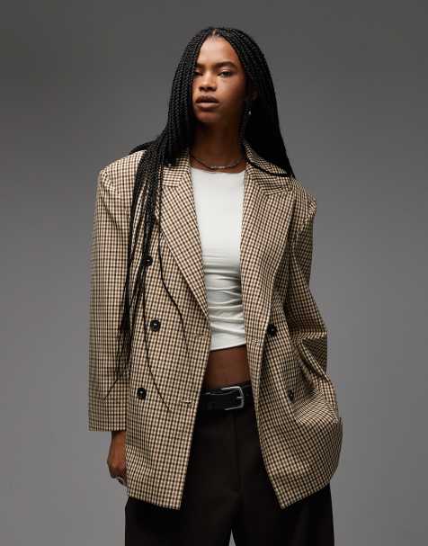 ASOS DESIGN double breasted oversized blazer in micro check