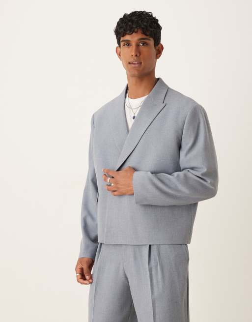 ASOS DESIGN – Dwurzędowa niebieska marynarka garniturowa o pudełkowym kroju