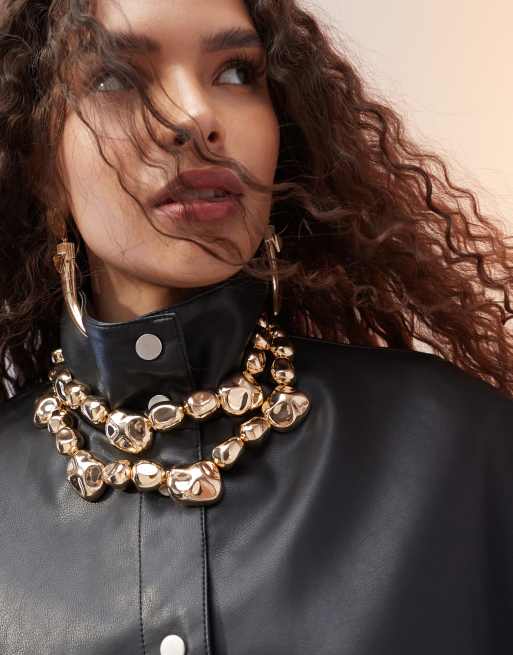 ASOS DESIGN – Dwurzędowy naszyjnik typu choker w kolorze złota w kształcie stopionych korali