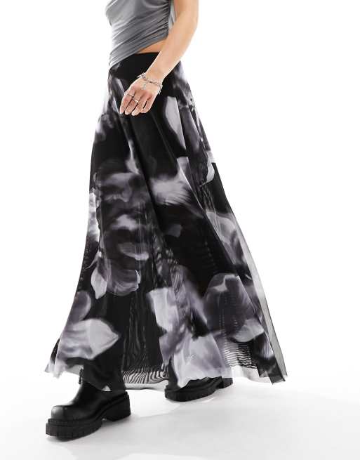 ASOS DESIGN – Dwuwarstwowa siateczkowa zwiewna spódnica maxi z siateczki w kwiatowy wzór