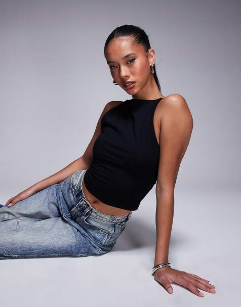 ASOS DESIGN – Dwuwarstwowy czarny top na ramiączkach z dekoltem w łódkę w stylu lat 90. - view 1