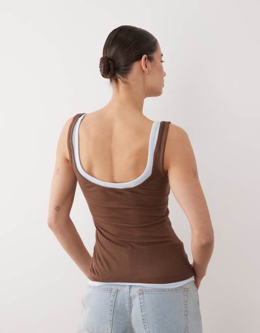 ASOS DESIGN – Dwuwarstwowy podkoszulek w kolorach jasnoniebieskim i czekoladowym, 4 z 4