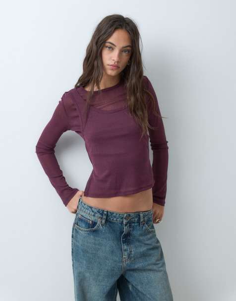 ASOS DESIGN dwuwarstwowy prześwitujący top w kolorze fioletowym - view 1