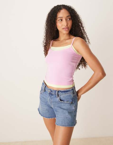 ASOS DESIGN double layer cami in pink and yellow