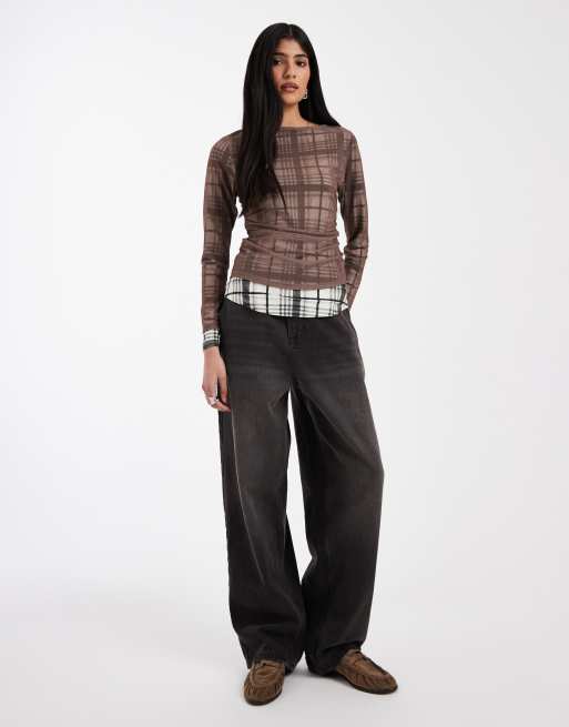 ASOS DESIGN – Dwuwarstwowy top z długimi rękawami w kratkę, 2 z 4