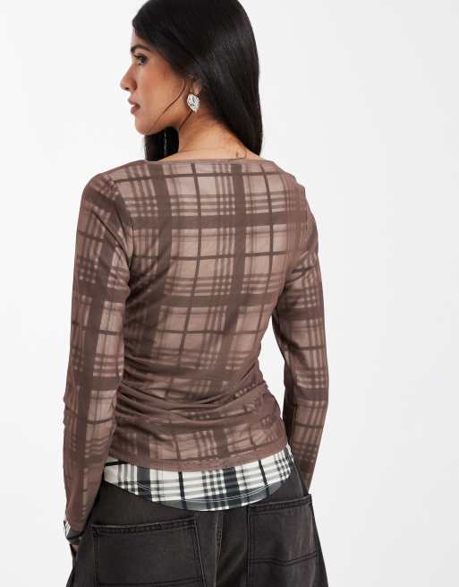 ASOS DESIGN – Dwuwarstwowy top z długimi rękawami w kratkę, 3 z 4