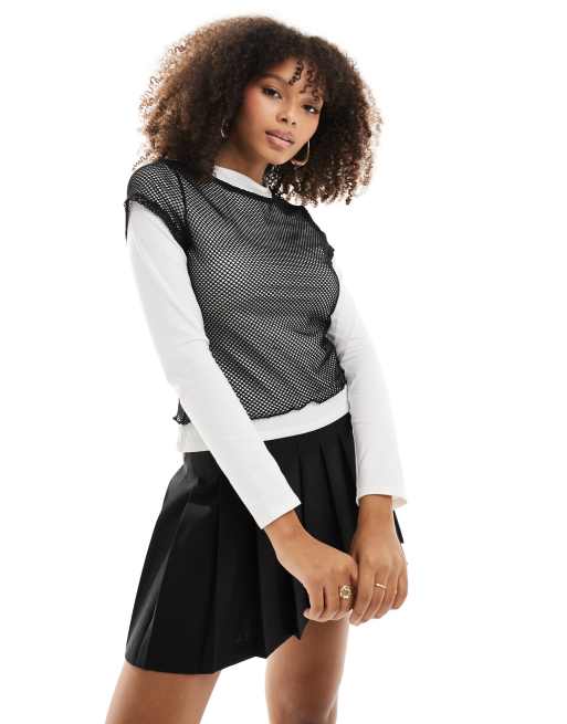 ASOS DESIGN – Dwuwarstwowy top z długimi rękawami z siatki kabaretkowej