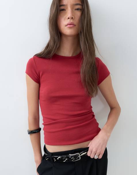 ASOS DESIGN - Dyb rød minimalistisk tætsiddende baby-T-shirt med korte ærmer - view 1