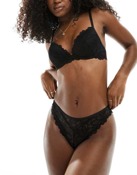 ASOS DESIGN Dylan lace cheeky brazilian brief in black - view 1