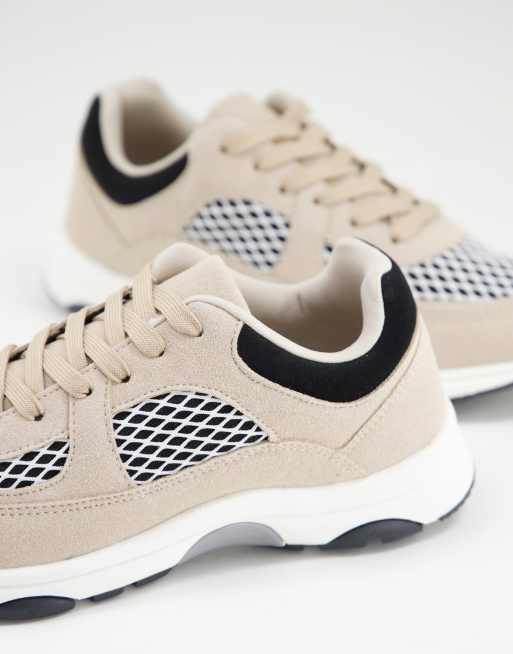 ASOS DESIGN Dyna runner trainers in taupe mesh mix