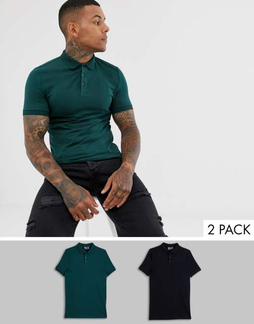 ASOS DESIGN – Dżersejowe koszulki polo o kroju podkreślającym sylwetkę – komplet 2 sztuk – w zestawie taniej