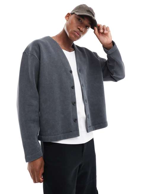 ASOS DESIGN – Dżersejowy kardigan oversize w kolorze spranej czerni