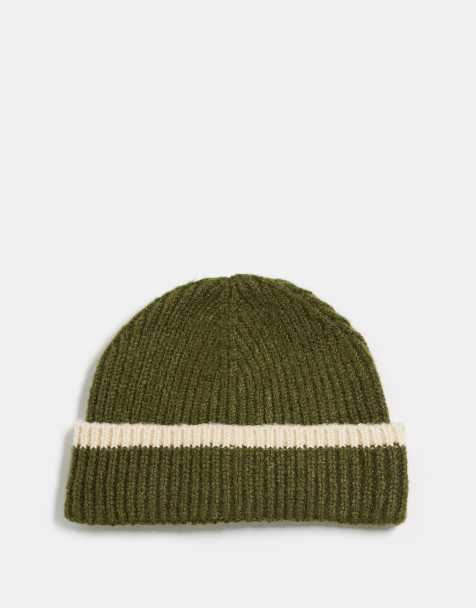 ASOS DESIGN – Dzianinowa czapka beanie w zielonym odcieniu khaki z lamówką - view 1