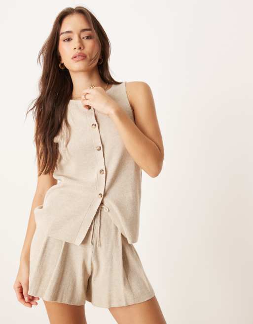 ASOS DESIGN – Dzianinowa kamizelka z domieszką lnu w kolorze ecru, część zestawu