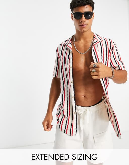 ASOS DESIGN – Dzianinowa koszula z kołnierzykiem kubańskim w paski