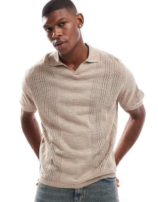 ASOS DESIGN – Dzianinowa koszulka polo w kolorze ecru o luźnym pudełkowym kroju z pionowymi wstawkami