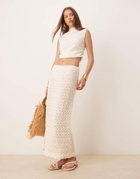 ASOS DESIGN knitted maxi skirt in ecru