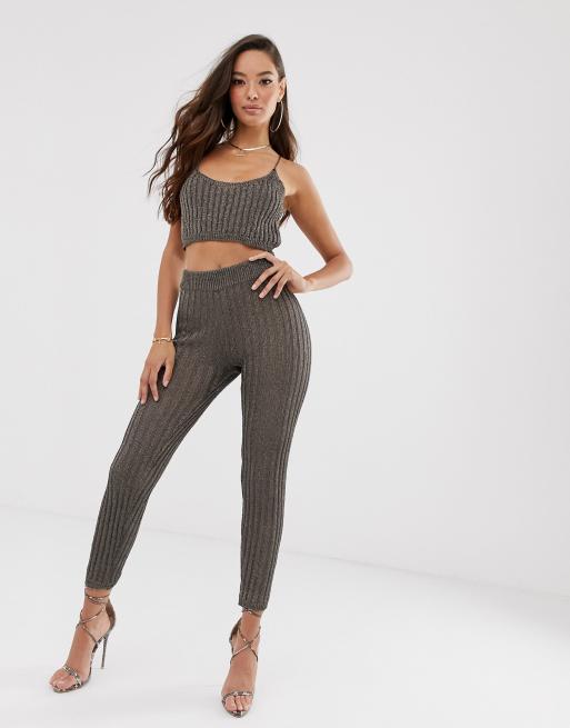 ASOS DESIGN – Zestaw z dzianiny metaliczny top na ramiączkach i spodnie, 3 z 3
