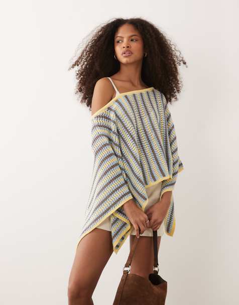 ASOS DESIGN – Dzianinowe ponczo z mieszanki bawełny w paski - view 1