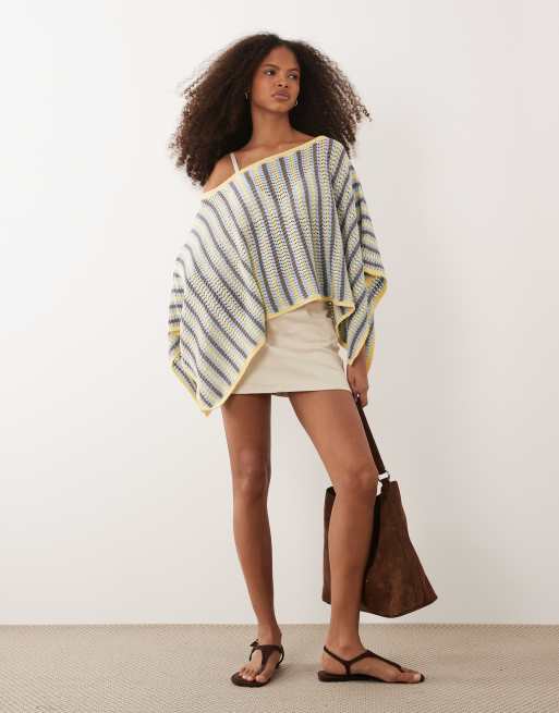 ASOS DESIGN – Dzianinowe ponczo z mieszanki bawełny w paski, 3 z 4