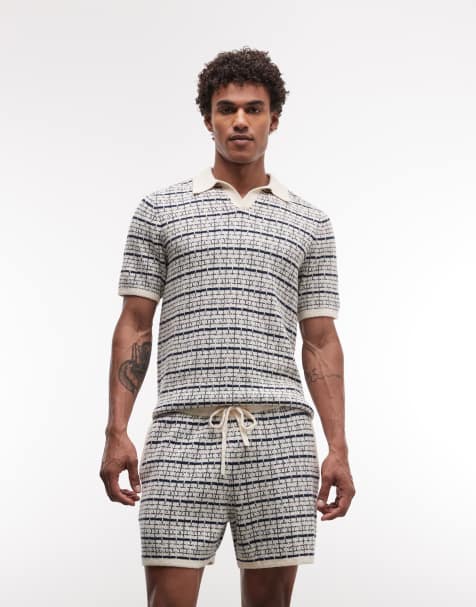 ASOS DESIGN – Dzianinowe szorty w paski w kolorze granatowym i ecru, część zestawu - view 1