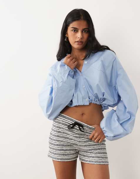 ASOS DESIGN – Dzianinowe szorty z dżerseju w niebiesko-kremowe paski - view 1