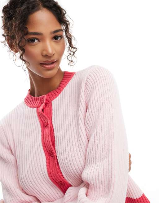 ASOS DESIGN – Dzianinowy kardigan w czerwonym i różowym kolorze, część zestawu
