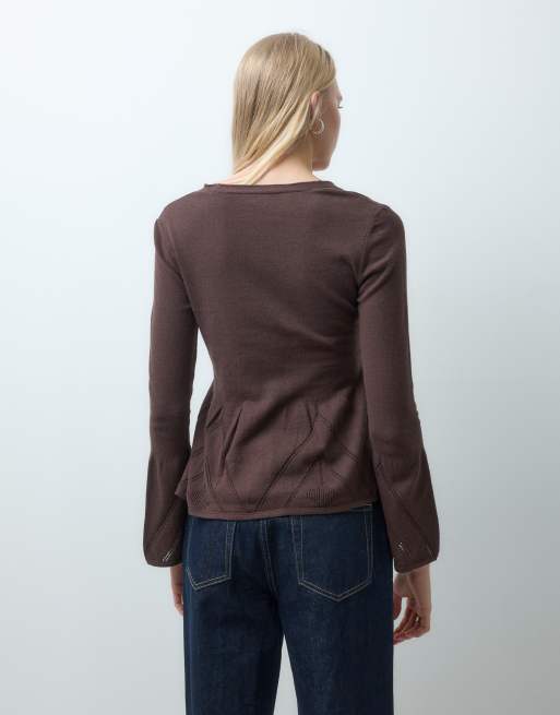 ASOS DESIGN dzianinowy kardigan z baskinką w czekoladowym brązie, 4 z 4