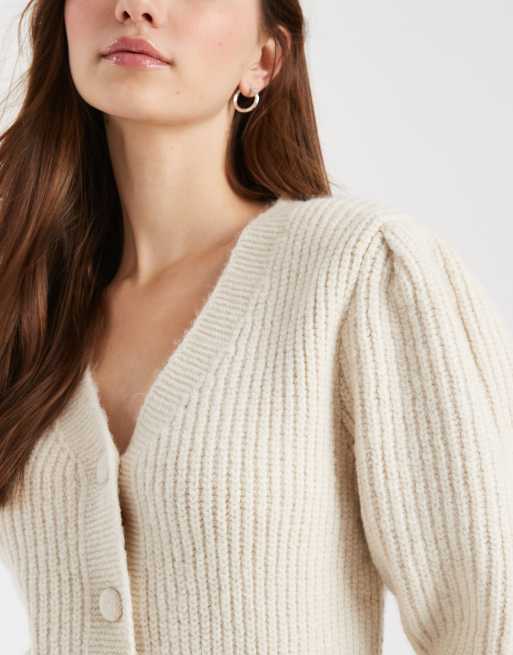 ASOS DESIGN – Dzianinowy kardigan z bufkami w kolorze ecru, 2 z 4