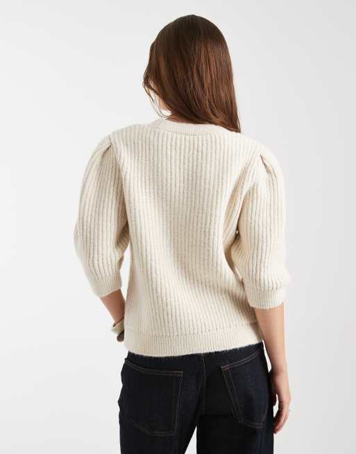 ASOS DESIGN – Dzianinowy kardigan z bufkami w kolorze ecru, 3 z 4