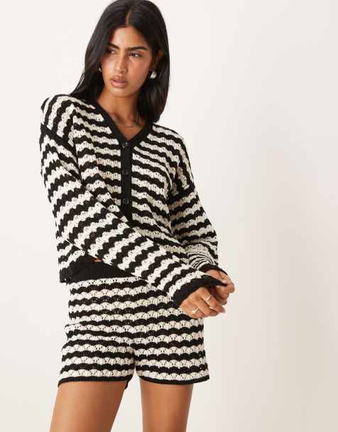 ASOS DESIGN co-ord knitted stitch v neck cardigan in stripe
